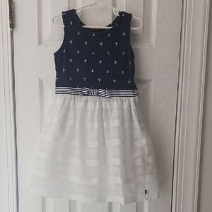 Nautica Navy and White Anchor Dress with Striped Waist